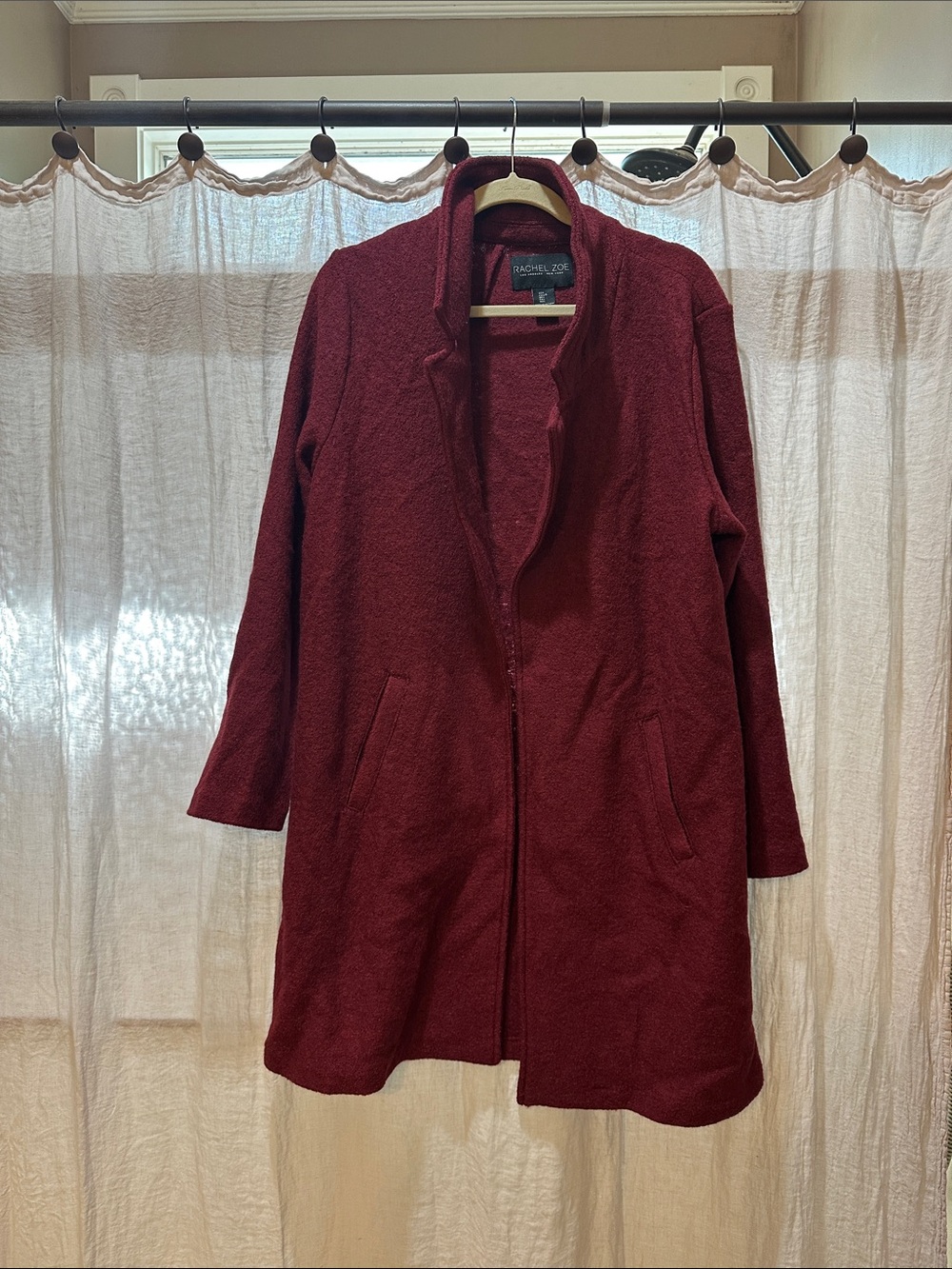 Rachel Zoe Burgundy Open-Front Knit Robe Coat